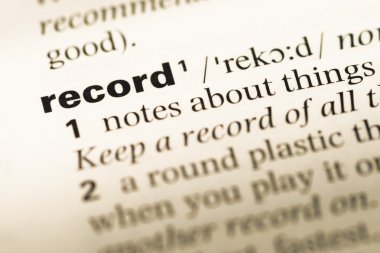 Sözcük kaydı ile eski İngilizce sözlük sayfasının yakın çekim