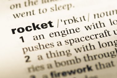 Eski İngilizce sözlük sayfası word roket ile yakın çekim