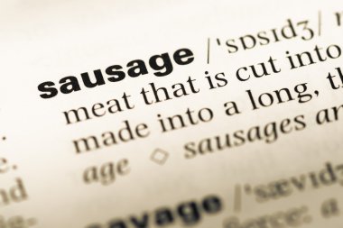 Eski İngilizce sözlük sayfası word sosis ile yakın çekim