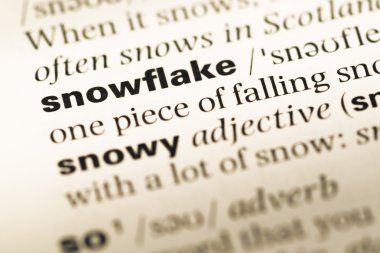 Eski İngilizce sözlük sayfası word kar tanesi ile yakın çekim