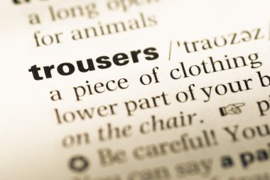 Eski İngilizce sözlük sayfası word pantolon ile yakın çekim