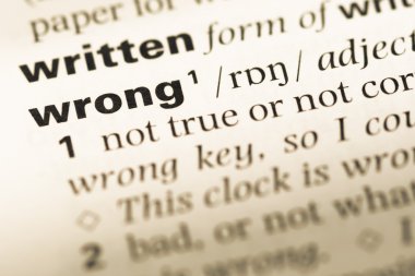 Word yanlış ile eski İngilizce sözlük sayfasının yakın çekim