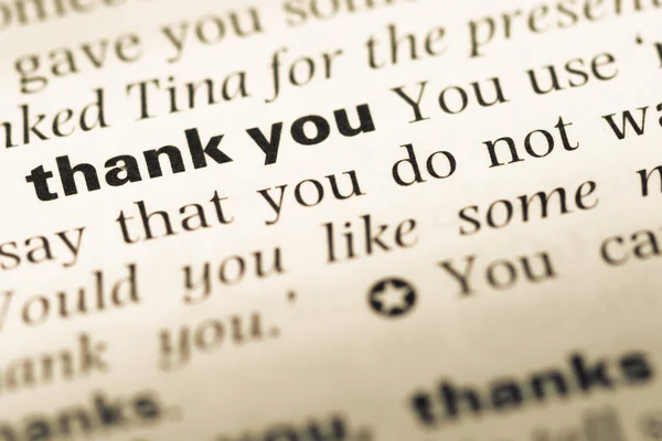 당신을 감사 하는 단어 오래 된 영어 사전 페이지 닫기 — 스톡 사진
