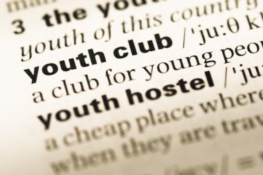 Eski İngilizce sözlük sayfası word gençlik kulübü ile yakın çekim