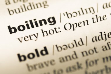 Kelime kaynar ile eski İngilizce sözlük sayfasının yakın çekim