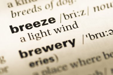 Eski İngilizce sözlük sayfası word esinti ile yakın çekim