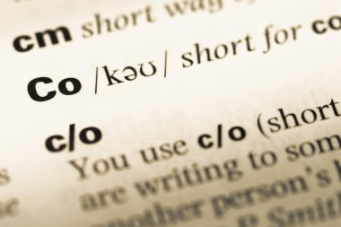 Eski İngilizce sözlük sayfası word Co ile yakın çekim