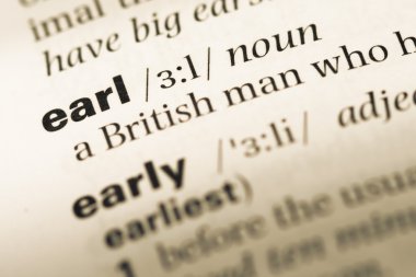 Eski İngilizce sözlük sayfası word earl ile yakın çekim