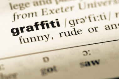 Eski İngilizce sözlük sayfası word graffiti ile yakın çekim