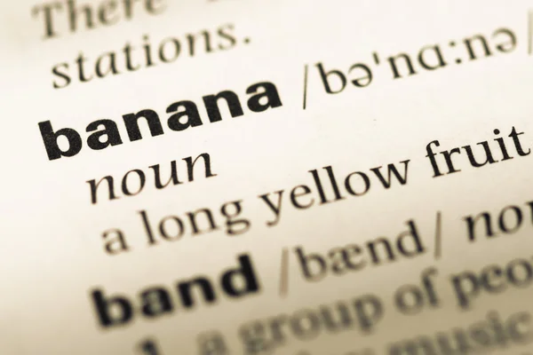 Close up of old English dictionary page with word banana — Stock Photo, Image