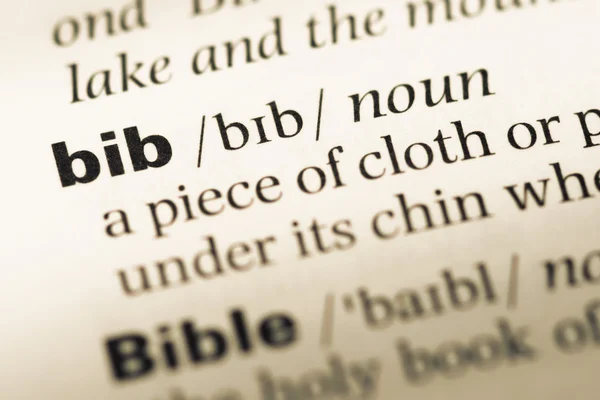 Fechar a página do dicionário de Inglês antigo com palavra bib — Fotografia de Stock
