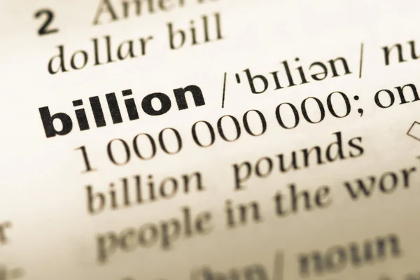 Nahaufnahme der alten englischen Wörterbuchseite mit Wort Milliarde — Stockfoto