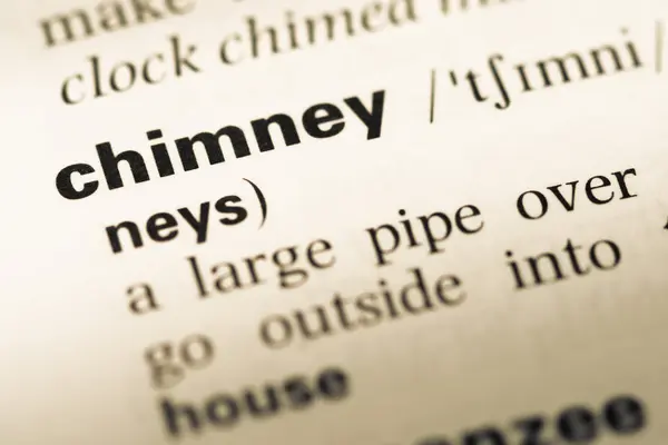 Close up of old English dictionary page with word chimney — Stock Photo, Image