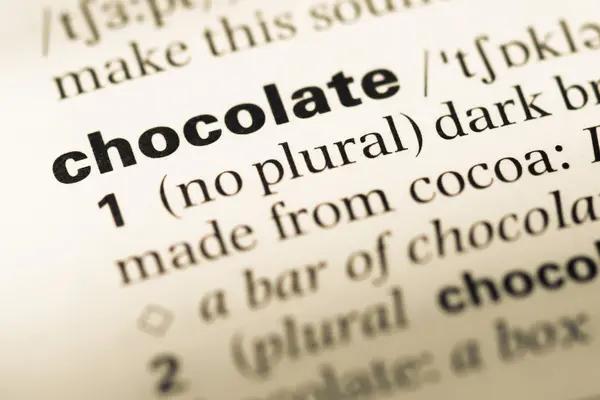 単語チョコレートで古い英語の辞書ページのクローズ アップ — ストック写真