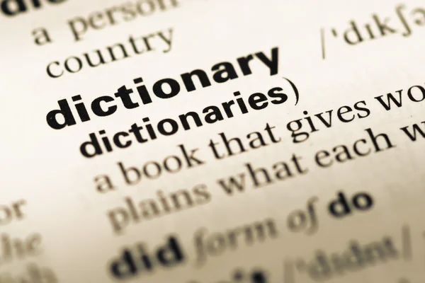 단어 사전 오래 된 영어 사전 페이지 닫습니다 — 스톡 사진