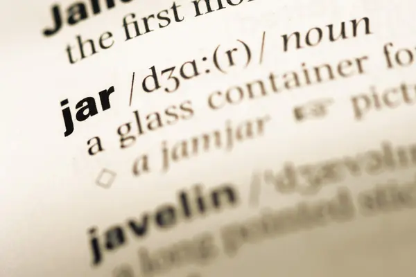 오래 된 영어 사전 페이지 단어 jar의 클로즈업 — 스톡 사진