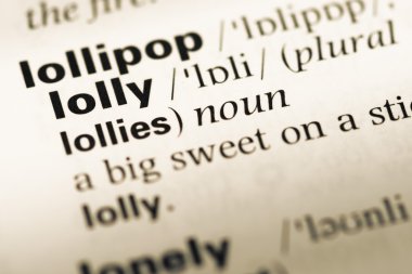 Eski İngilizce sözlük sayfası word lolly ile yakın çekim