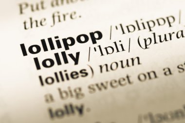 Eski İngilizce sözlük sayfası word lolipop ile yakın çekim