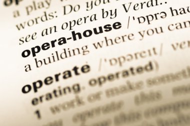 Eski İngilizce sözlük sayfası word opera binası ile yakın çekim