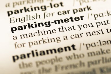 Eski İngilizce sözlük sayfası word Parkmetre ile yakın çekim