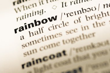 Eski İngilizce sözlük sayfası word gökkuşağı ile yakın çekim