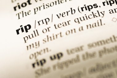 Eski İngilizce sözlük sayfası word RIP ile yakın çekim