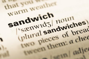 Eski İngilizce sözlük sayfası kelime sandviç ile yakın çekim