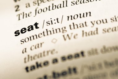 Eski İngilizce sözlük sayfası word koltuk ile yakın çekim