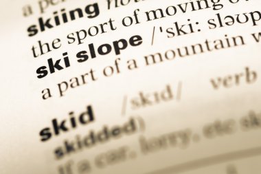Eski İngilizce sözlük sayfası word kayak pisti ile yakın çekim