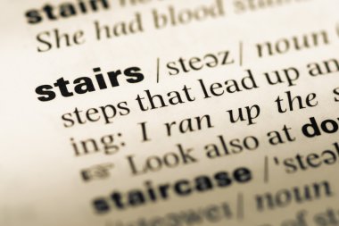 Eski İngilizce sözlük sayfası word merdiven ile yakın çekim