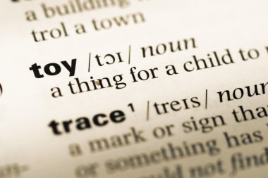 Eski İngilizce sözlük sayfası word oyuncak ile yakın çekim