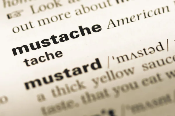 Close up de página de dicionário de Inglês antigo com bigode palavra — Fotografia de Stock