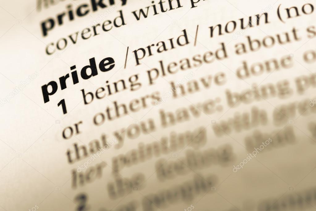 Close up of old English dictionary page with word pride — Stock Photo © olsuse #108153808