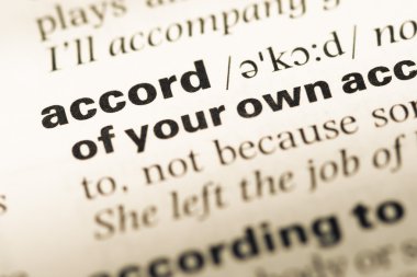 Eski İngilizce sözlük sayfası word accord ile yakın çekim