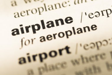 Eski İngilizce sözlük sayfası word uçak ile yakın çekim