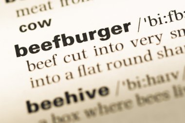 Eski İngilizce sözlük sayfası word beefburger ile yakın çekim