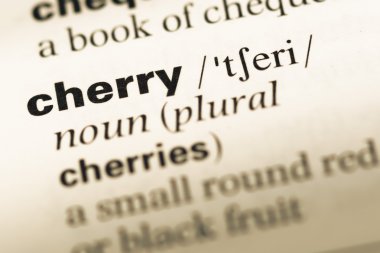 Eski İngilizce sözlük sayfası word kiraz ile yakın çekim