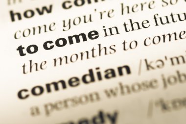 Eski İngilizce sözlük sayfası kelime gelmek ile yakın çekim