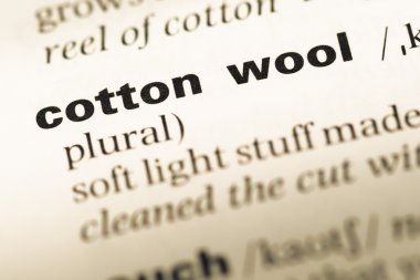 Eski İngilizce sözlük sayfası word Pamuk yün ile yakın çekim