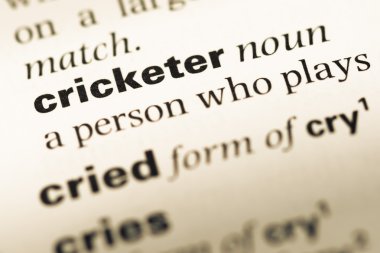 Eski İngilizce sözlük sayfası word kriket oyuncusu ile yakın çekim