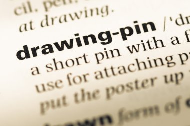 Eski İngilizce sözlük sayfası word çizim iğne ile yakın çekim