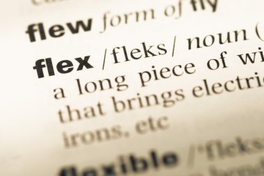 Eski İngilizce sözlük sayfası word flex ile yakın çekim