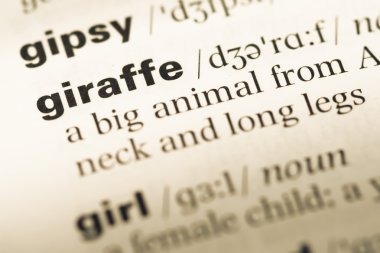 Eski İngilizce sözlük sayfası word zürafa ile yakın çekim