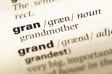 Eski İngilizce sözlük sayfası word gran ile yakın çekim