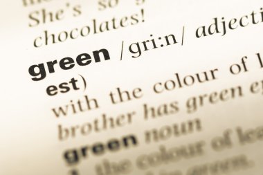 Eski İngilizce sözlük sayfası word yeşil ile yakın çekim