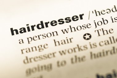 Eski İngilizce sözlük sayfası word Kuaför ile yakın çekim