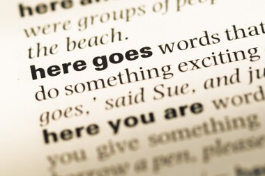 Burada kelime ile eski İngilizce sözlük sayfasının gider yakın çekim