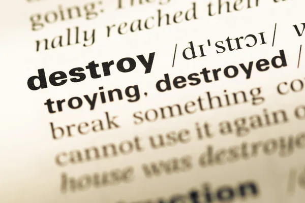 Close up della vecchia pagina del dizionario inglese con word destroy — Foto Stock