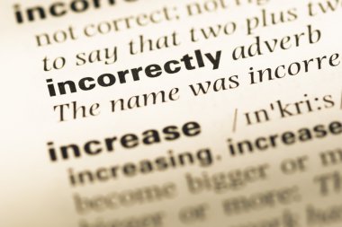 Yanlış kelime ile eski İngilizce sözlük sayfasının kapat