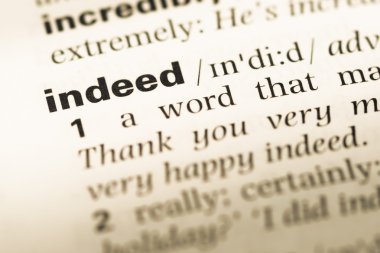 Gerçekten kelime ile eski İngilizce sözlük sayfasının yakın çekim